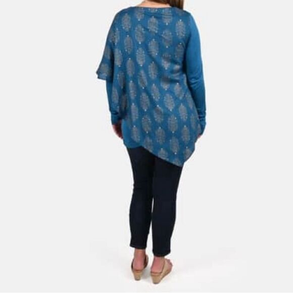 Tamsy Turquoise Color Woven Top S - Picture 2 of 13